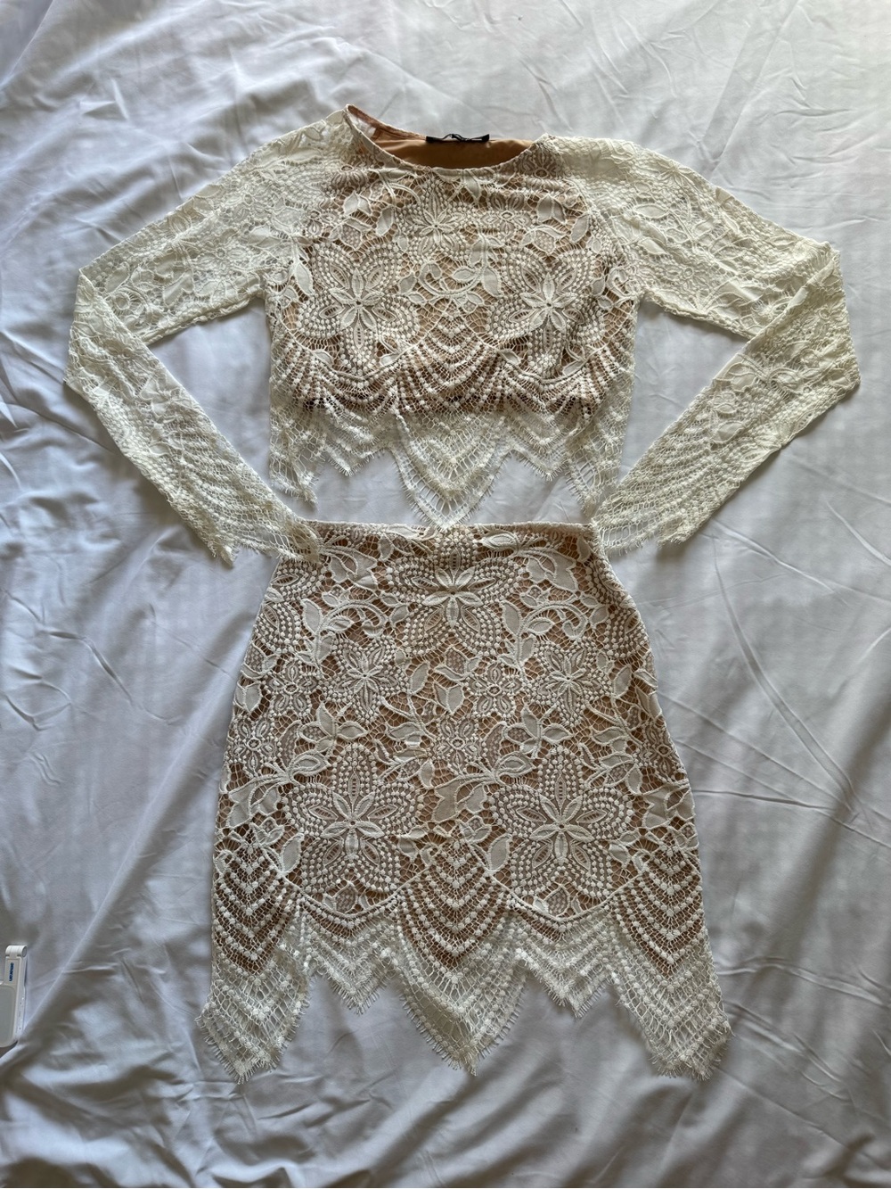 For Love & Lemons Ivory Lace Two-Piece Skirt Set
